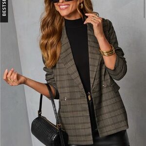 VICI Plaid Double-Breasted Women's Blazer